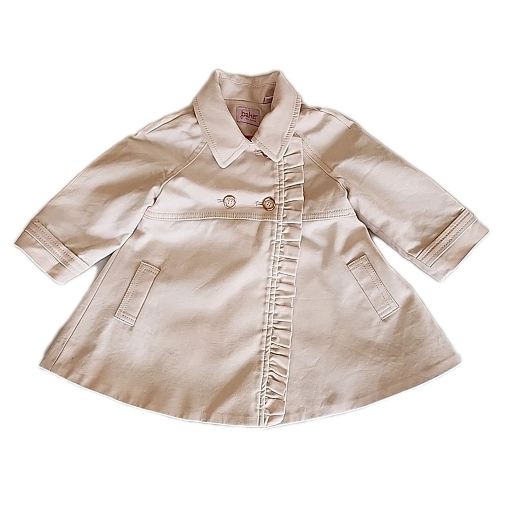 Baker by Ted Baker Toddler Girls Trench Coat Sz 12-18 M Pink Pastel Ruffle Event